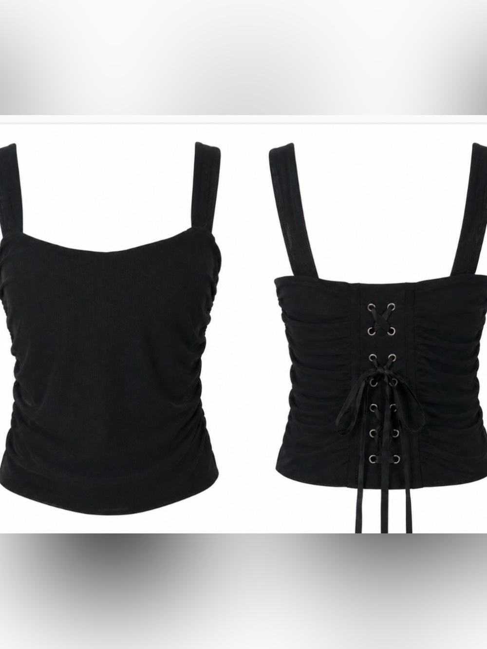 Black Ruched Corset Top Lace Up Back Bustier Y2K Whimsigoth Goth Grunge